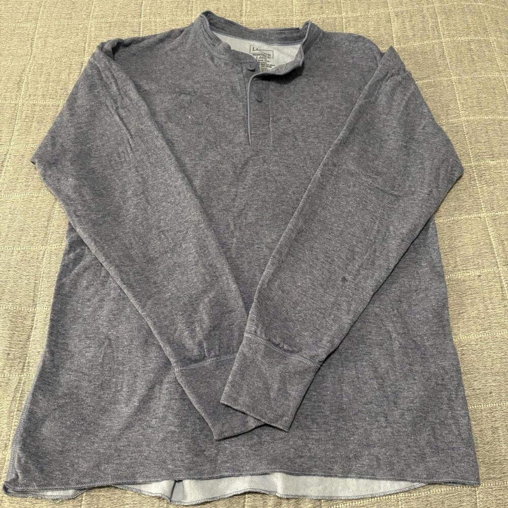 LL Bean Shirt Mens Large Reg Blue Two Layer River Driver Henley Long Sleeve Wool